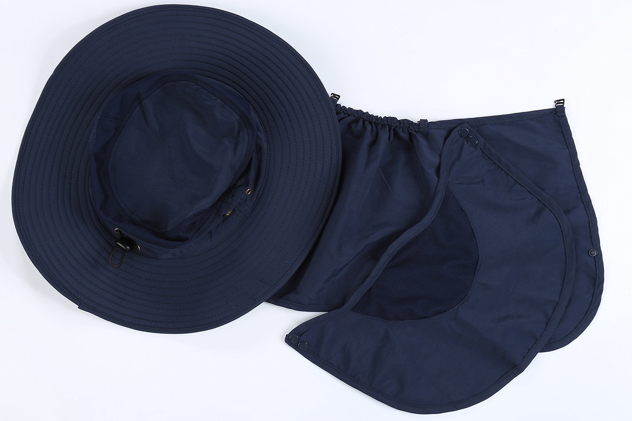 Cap with wide brim and back flap for sun protection
