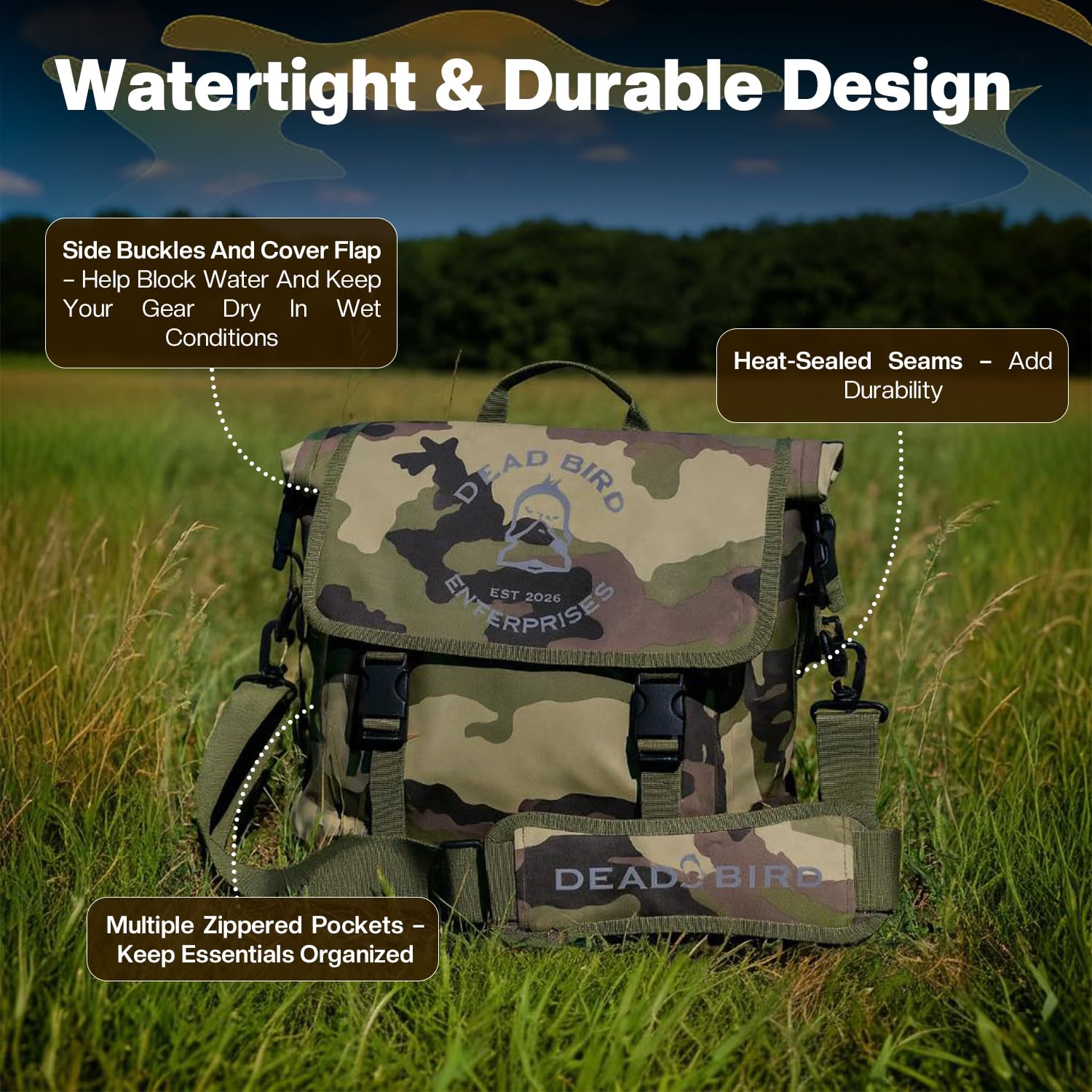 Dead Bird Enterprises adjustable padded strap and top handle offer versatile carrying