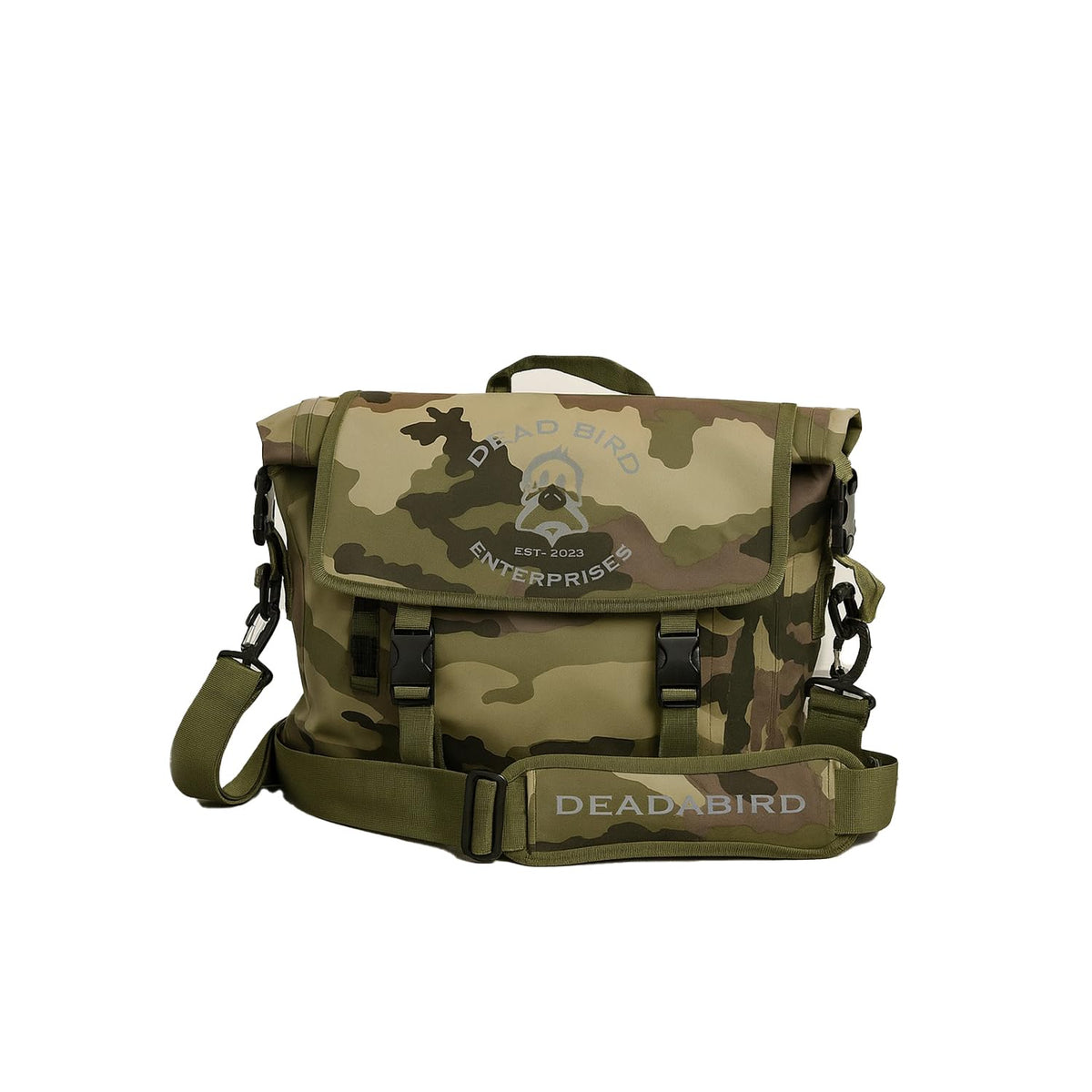Dead Bird Enterprises watertight side sling dry bag in camouflage protects gear on hikes