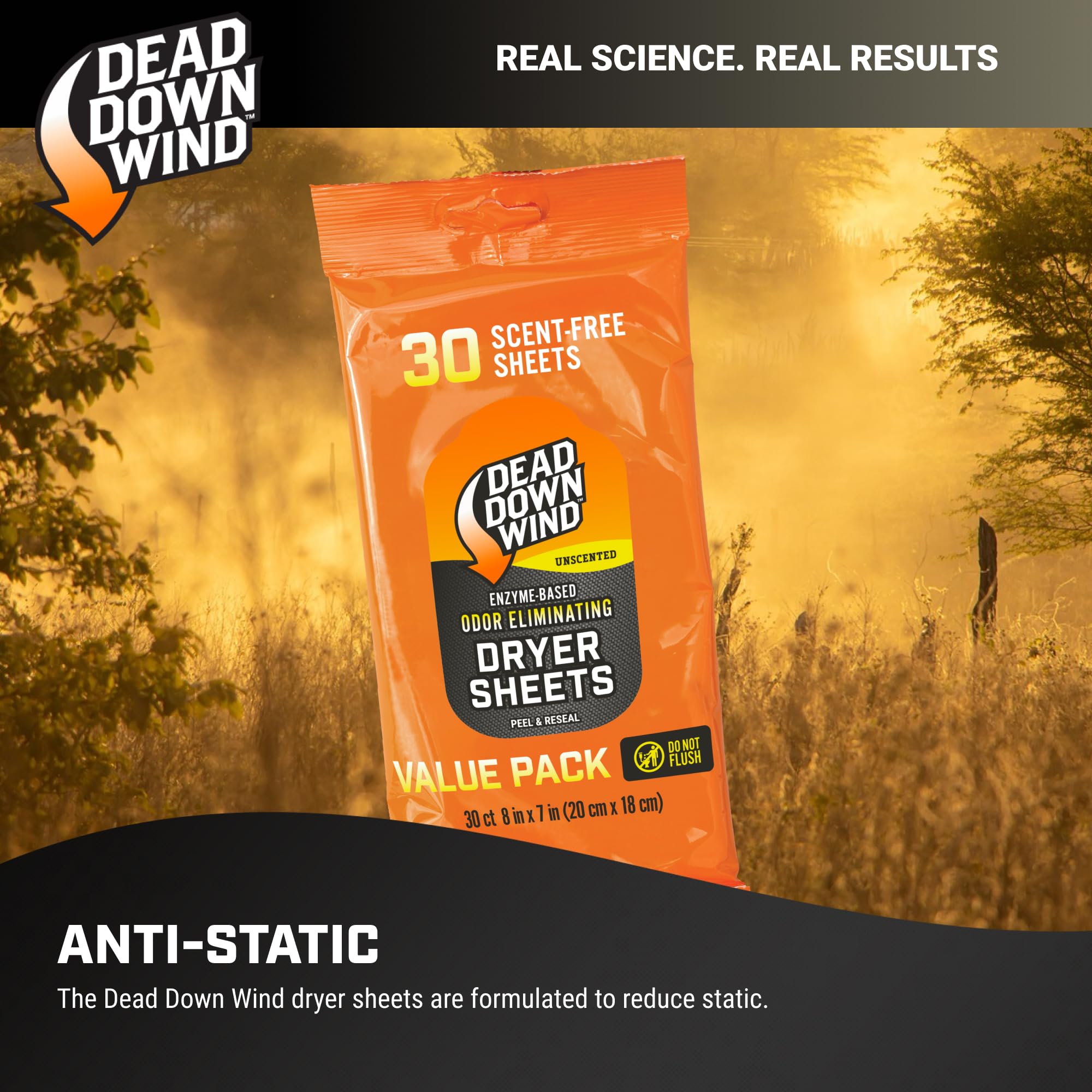 Dead Down Wind anti-static dryer sheet reducing fabric cling.