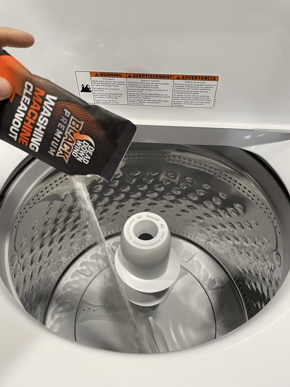 DEAD DOWN WIND Black Premium Unscented Washer Drum Cleanout emphasizes odor control before gear washing.