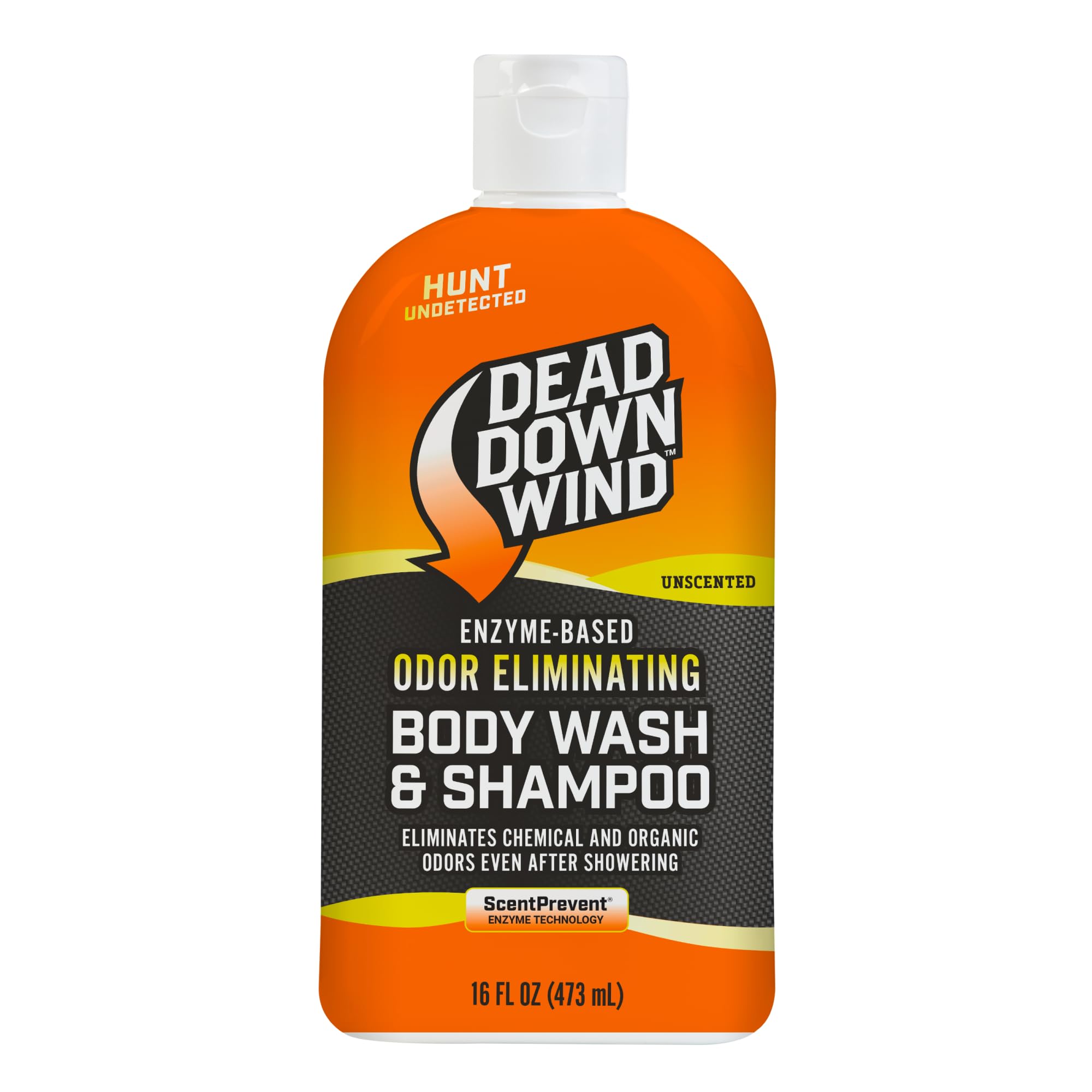 Dead Down Wind Body & Hair Soap bottle shows unscented odor control for hunting.