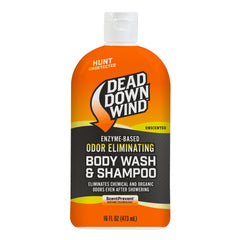 Dead Down Wind Body & Hair Soap bottle shows unscented odor control for hunting.
