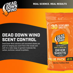 Dead Down Wind sheets in packaging for odor elimination on hunting gear.