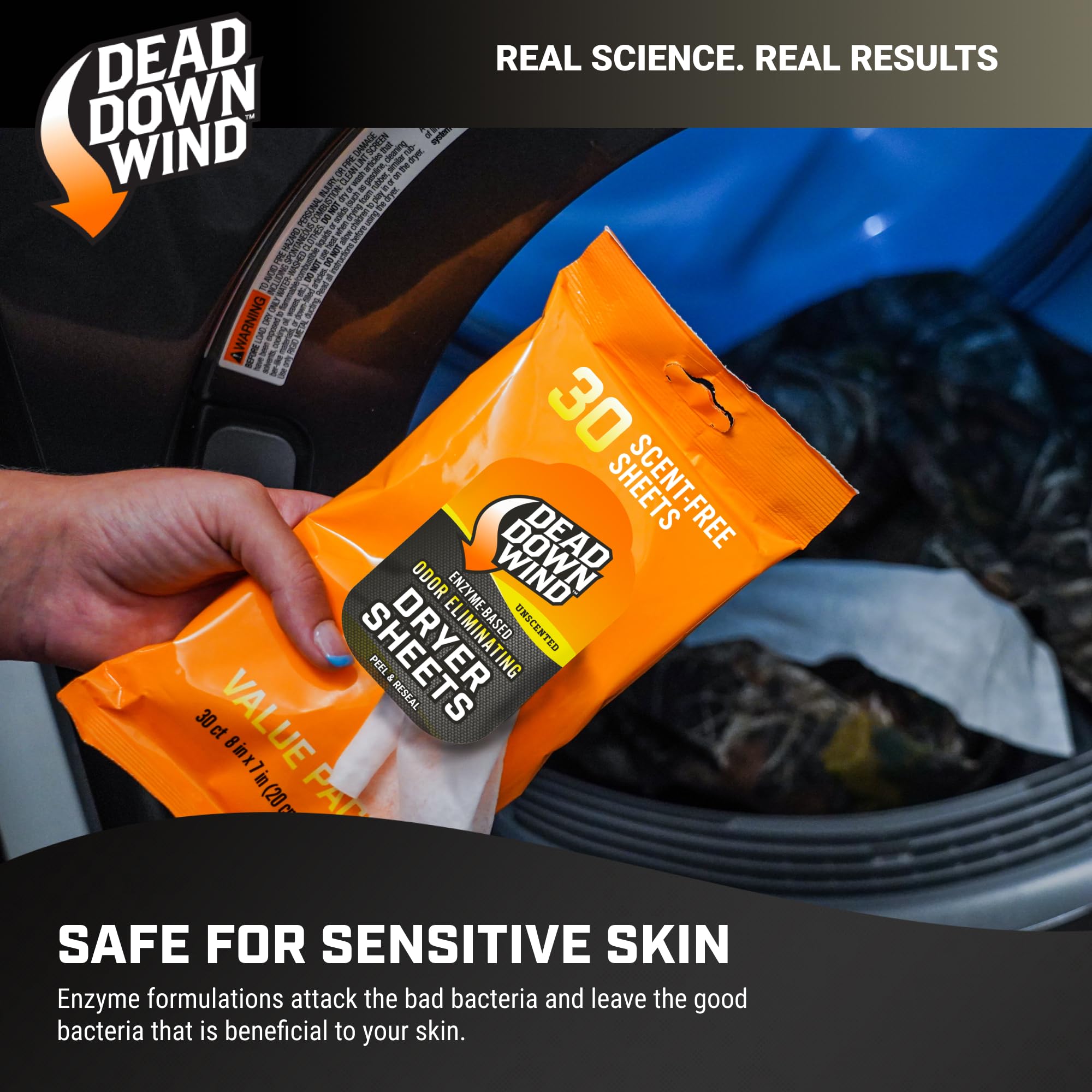 Enzyme-friendly Dead Down Wind sheet balancing odor with skin-friendly notes.