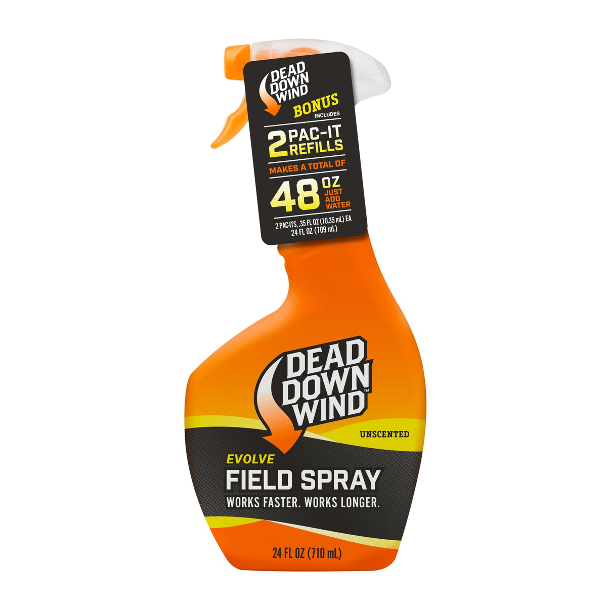 Dead Down Wind Evolve 24oz bottle for on-the-go odor control on hunting gear.