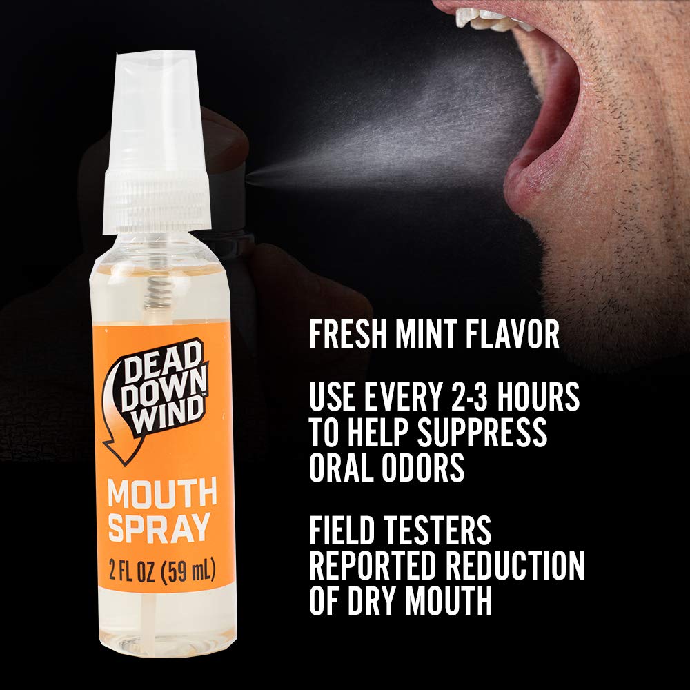 Dead Down Wind Mouth Spray bottle close-up, mint flavor for quick breath refresh.