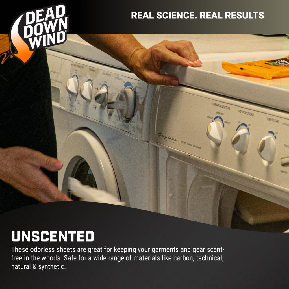 Close-up of Dead Down Wind ScentPrevent formula on dryer sheets.