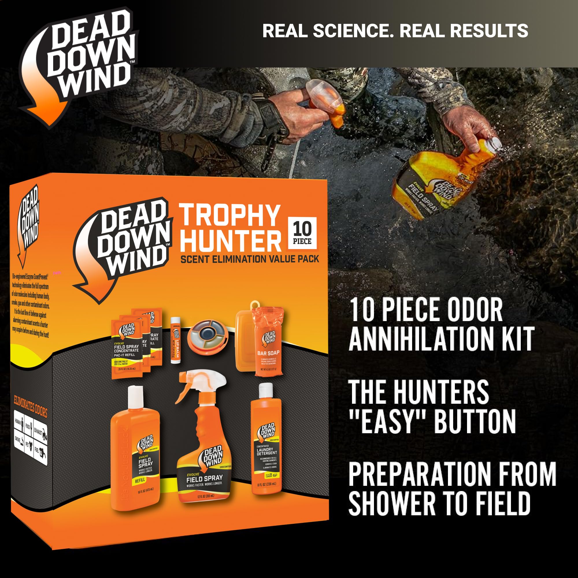 Dead Down Wind Bar Soap removes odors with natural enzymes for skin-safe cleansing.