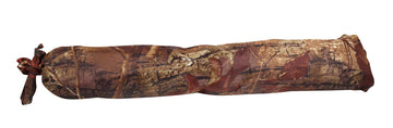 Dead Ringer camo umbrella attached to a tree stand for rain protection.
