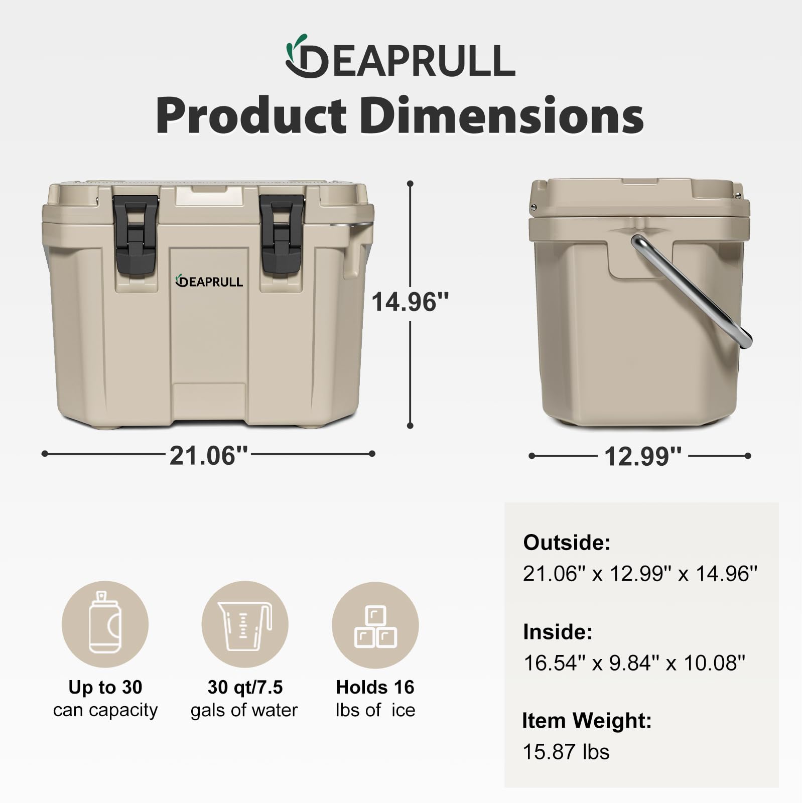 DEAPRULL 30QT cooler lid-open highlighting easy access and organization.