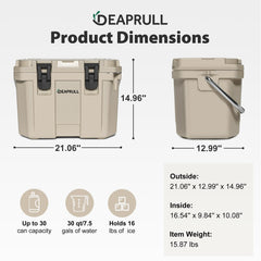 DEAPRULL 30QT cooler lid-open highlighting easy access and organization.
