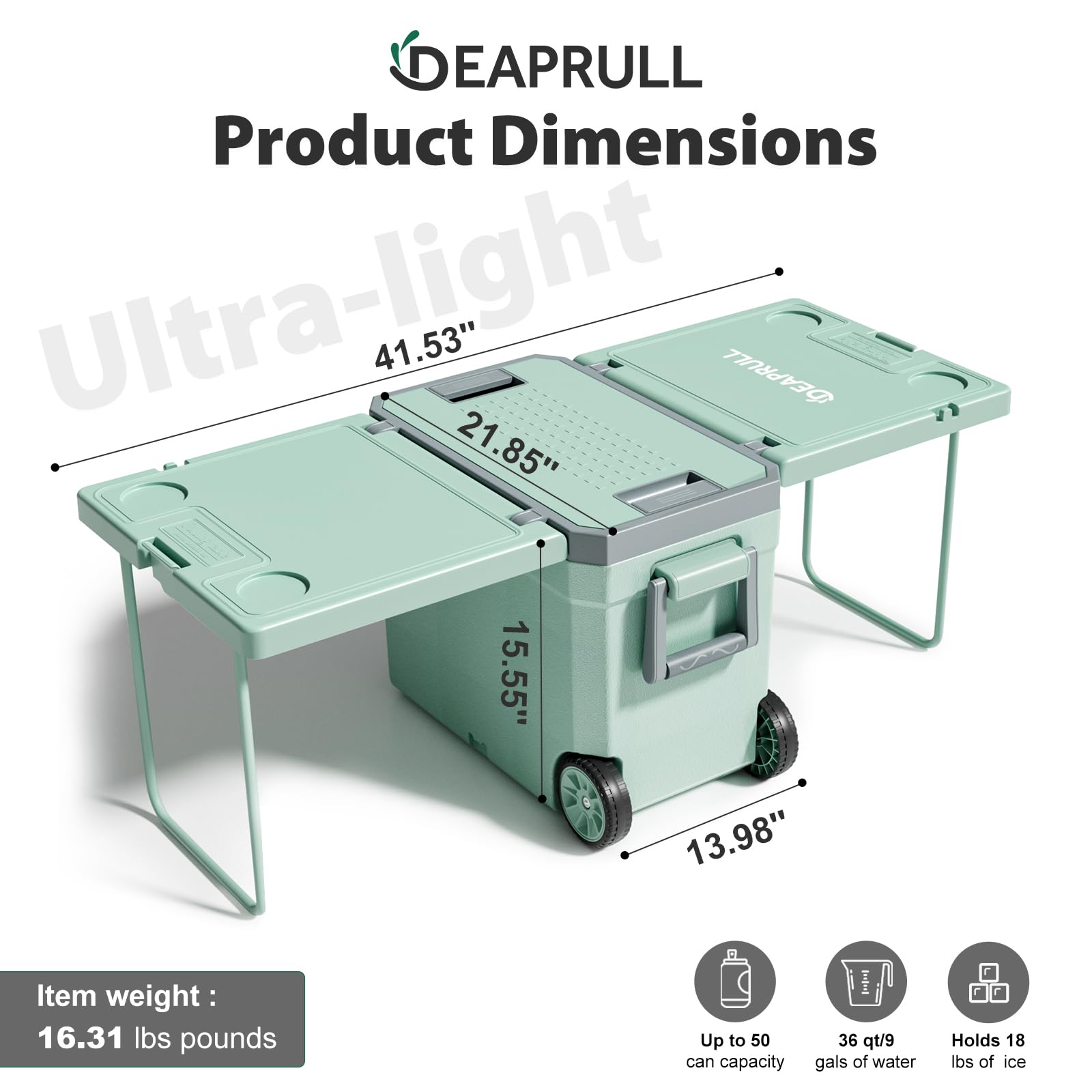 DEAPRULL 36QT cooler front-angle view shows rugged terrain mobility
