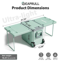DEAPRULL 36QT cooler front-angle view shows rugged terrain mobility
