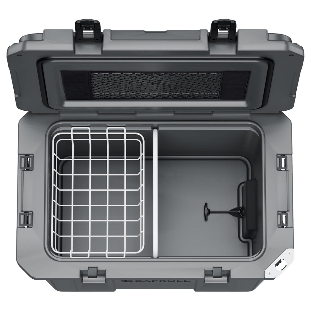 DEAPRULL 60qt cooler ready-for-use with ice packs and accessories for outdoor setups.