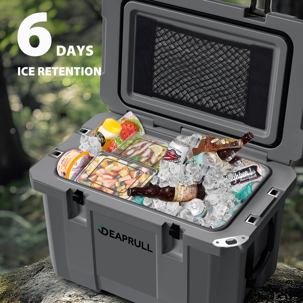 DEAPRULL 60qt cooler latches closeup showing double-lock system.