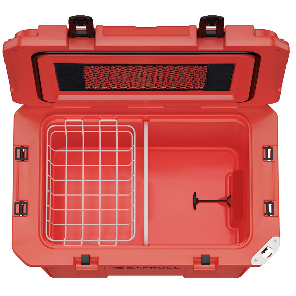 DEAPRULL 60QT hard cooler on beach or camping setup for outdoor use