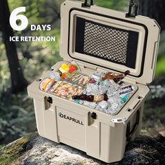 DEAPRULL 60qt hard cooler front angle highlighting rugged outdoor build