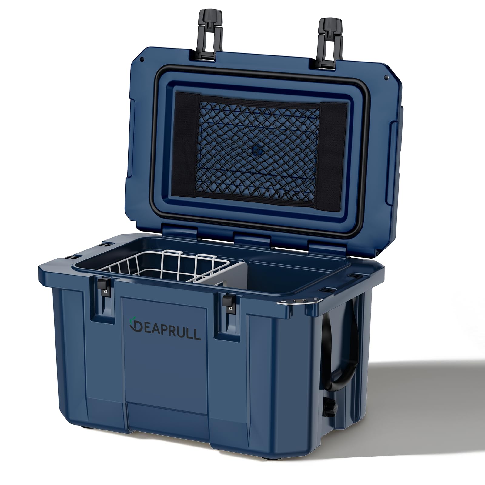 DEAPRULL 60QT cooler side view showing large capacity for gear and drinks
