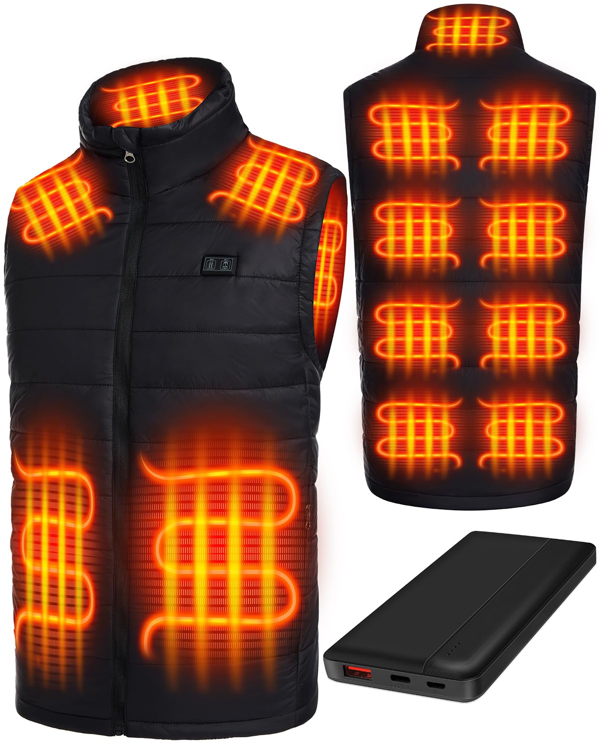 Deceny CB heated vest front heat zones provide core warmth on chilly commutes.