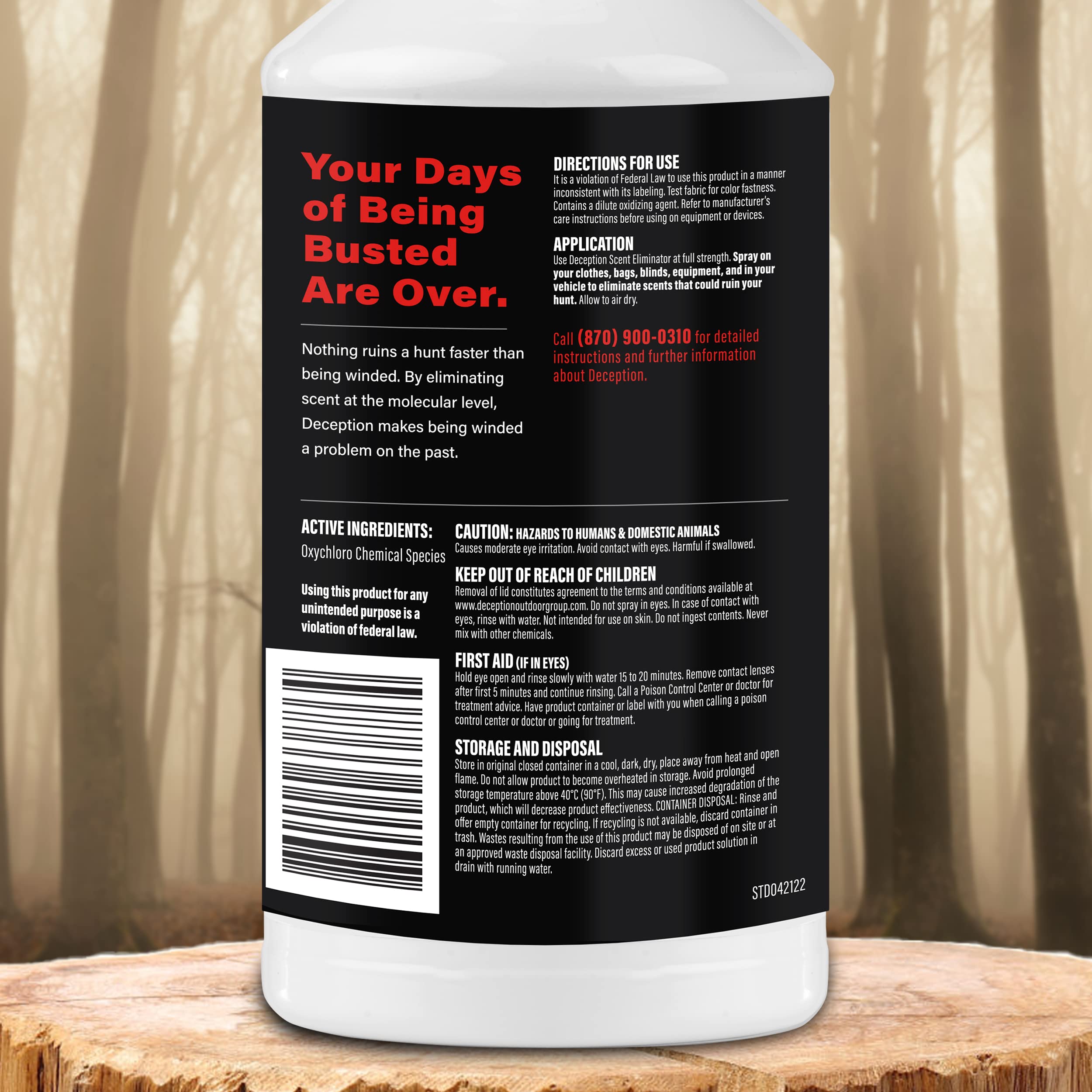 Deception Scents field spray supports scent control from source to field.