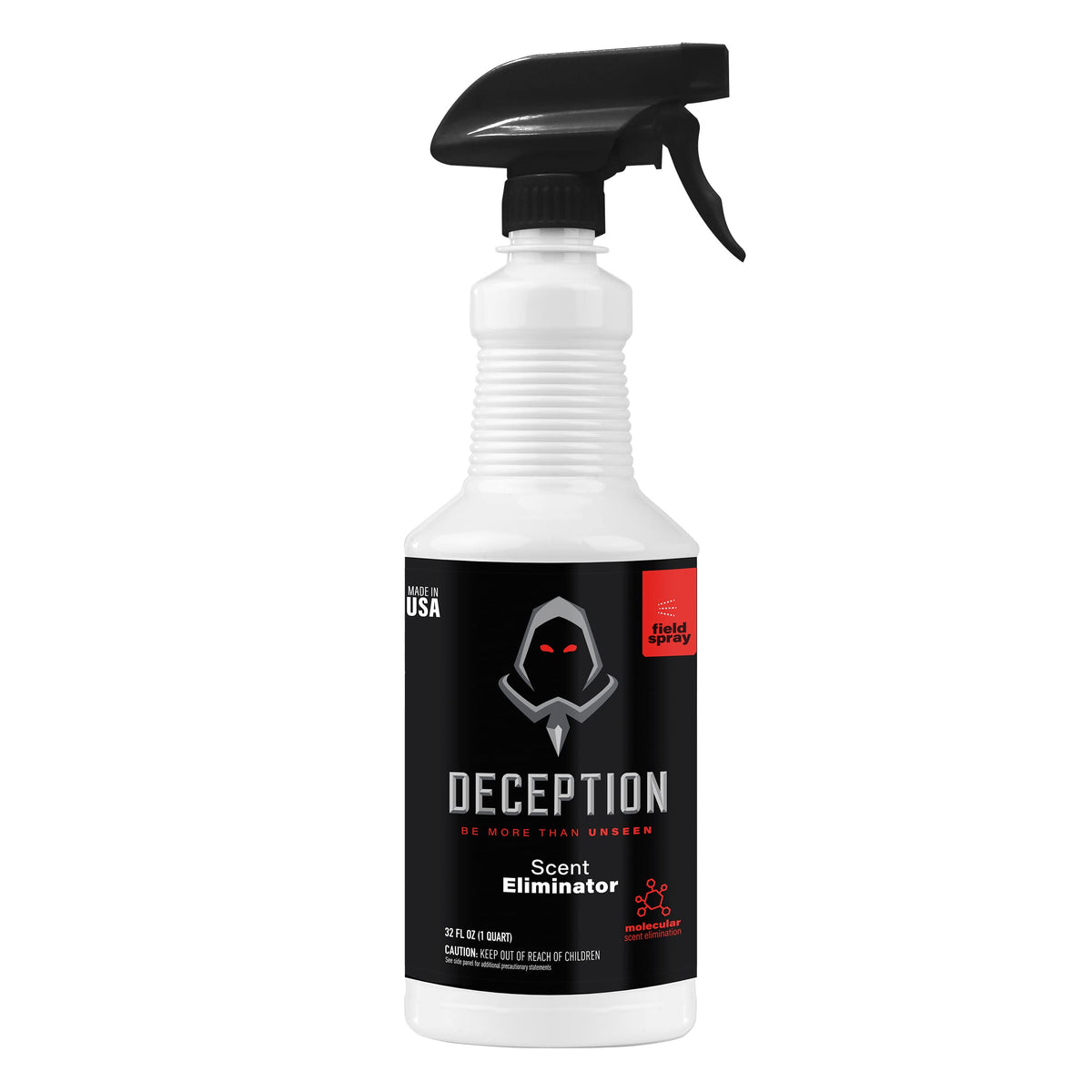 Deception Scents hunting field spray bottle eliminates odors at the source on gear.