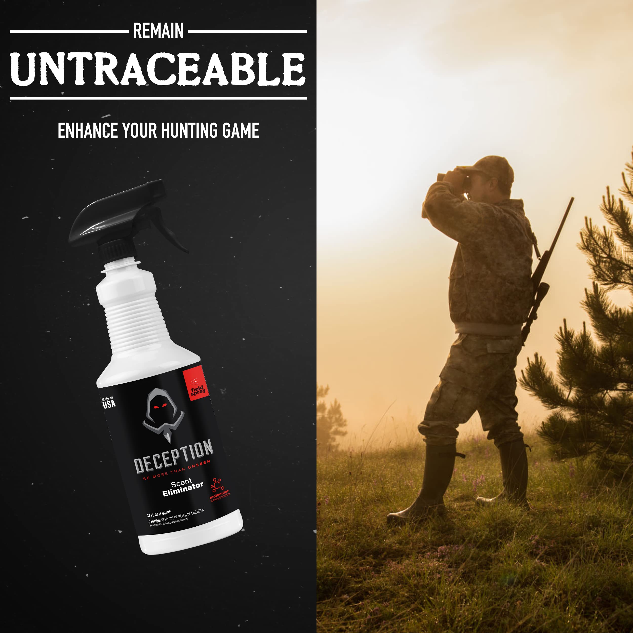 Deception Scents odor eliminator targets odors directly for stealthy hunts.