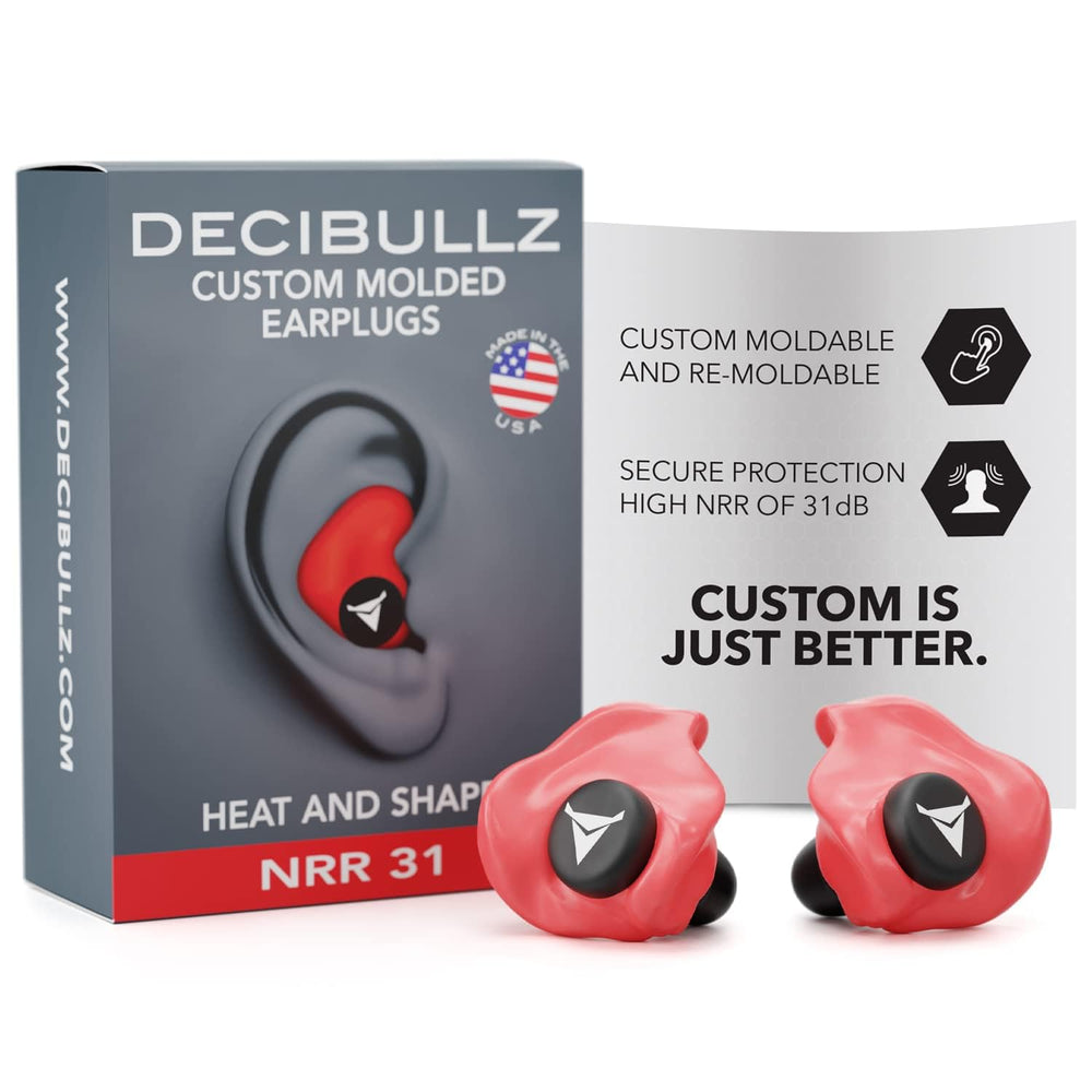 Decibullz custom molded earplugs close-up showing personalized comfort for long wear