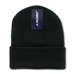 DECKY Acrylic Knit Cap in black – outer view showing warmth and snug fit.