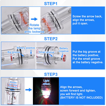 Packaging note: includes 1 LED light, requires 2 AA batteries (not included)
