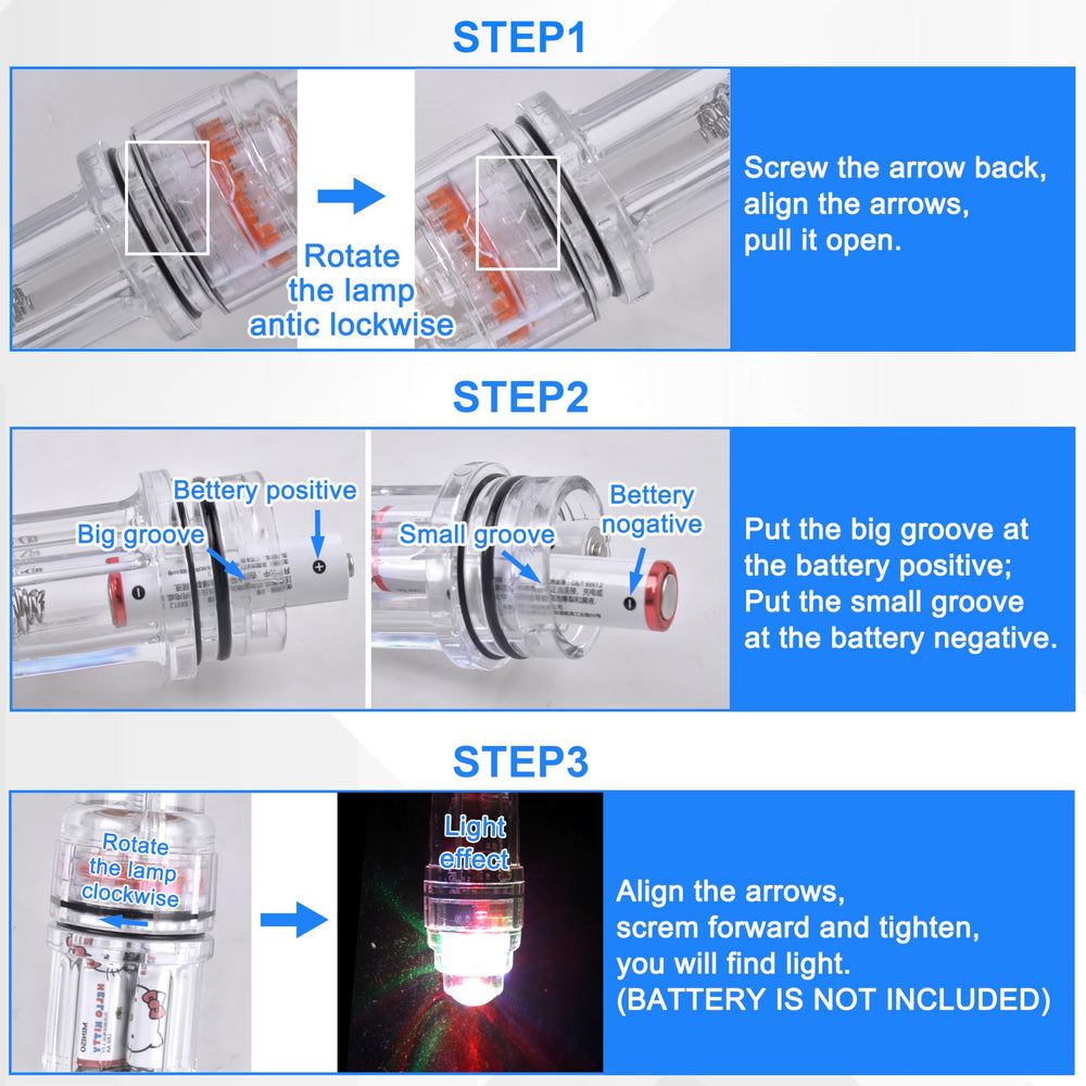 Packaging note: includes 1 LED light, requires 2 AA batteries (not included)