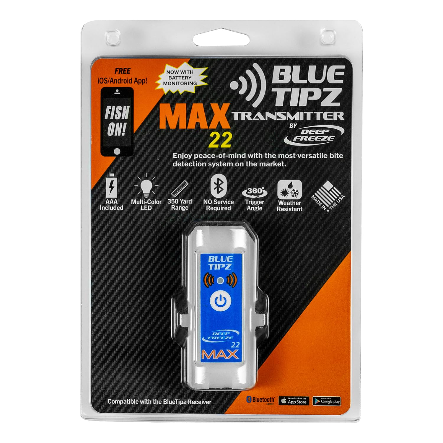 Deep Freeze BlueTipz transmitter on an ice flag, alert ready.