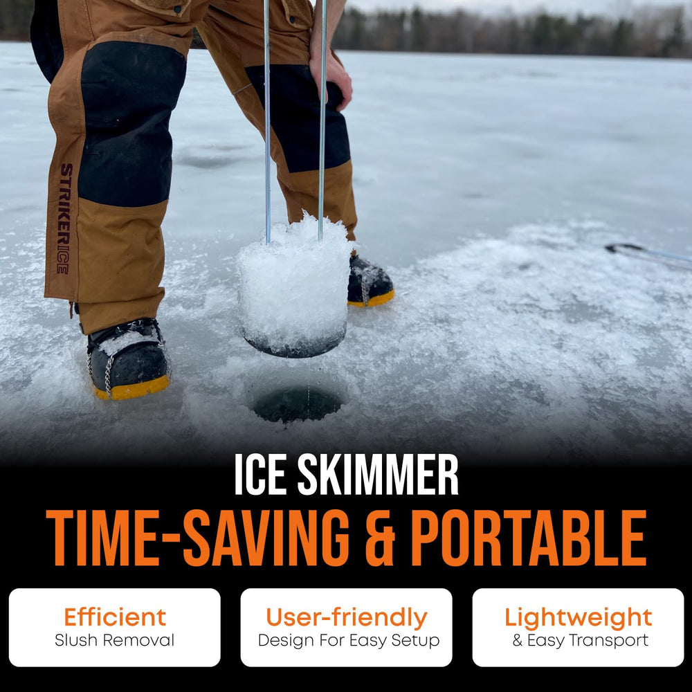 Deep Freeze Skimmer-Pro in use clearing a slushy ice hole