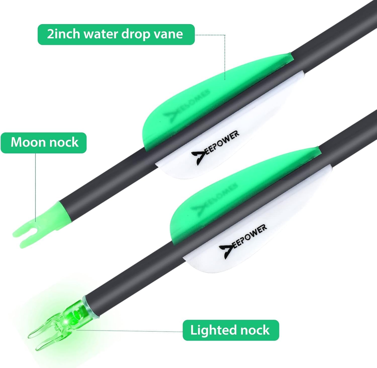 DEEPOWER arrow shaft detail highlighting 7-8mm carbon diameter.