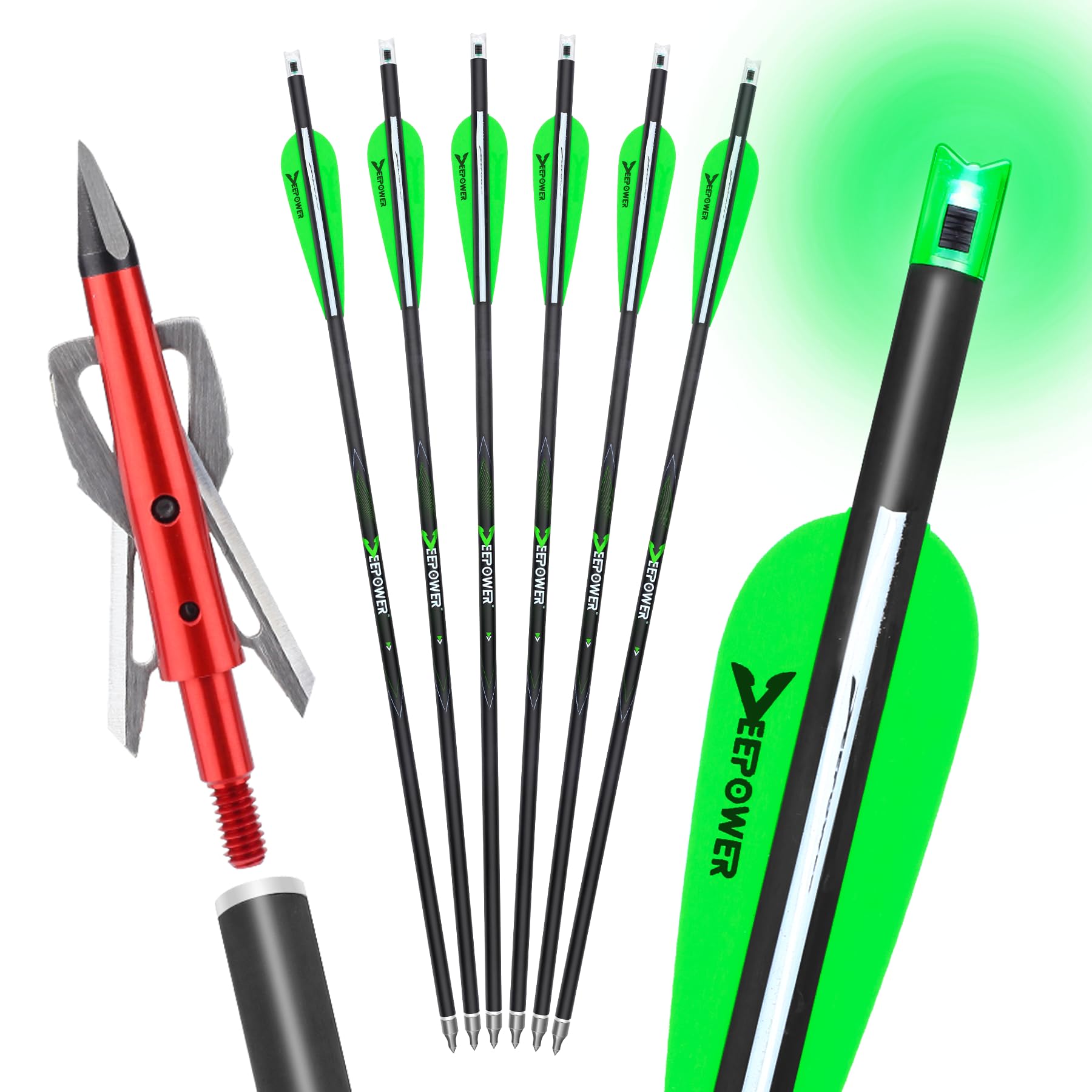 DEEPOWER crossbow bolts 20-inch green flight for hunting and practice