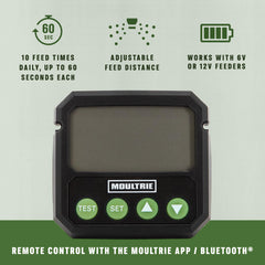 Deer feeder timer displaying 10 available feed times