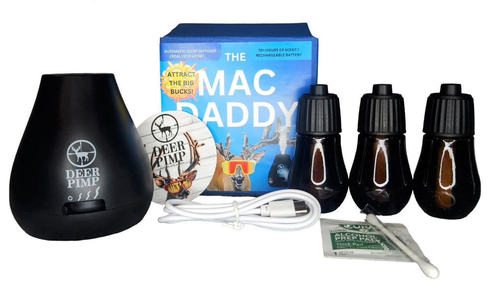 DEER PIMP MAC Daddy Trifecta side profile shows compact field-ready scent diffuser.