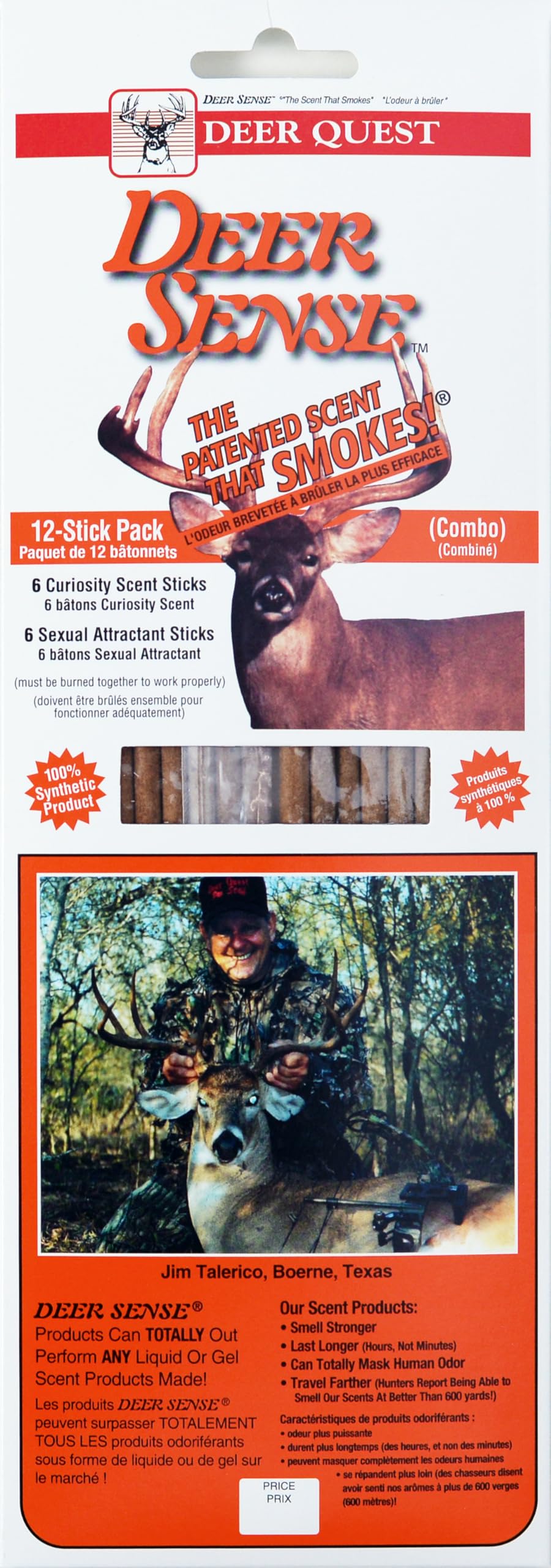 Deer Quest Senses smoking stick front view releases lasting curiosity scent for deer