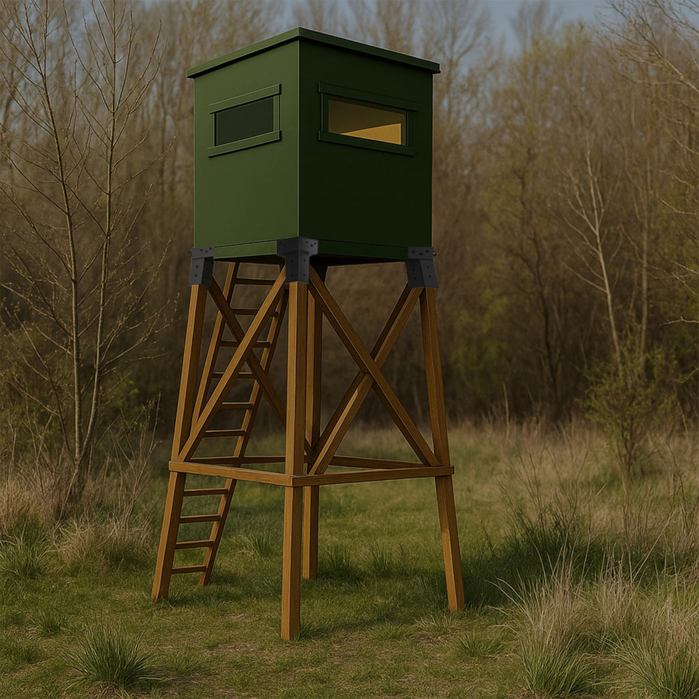 Deer Stand Brackets assembled on a deer blind platform demonstrating stability