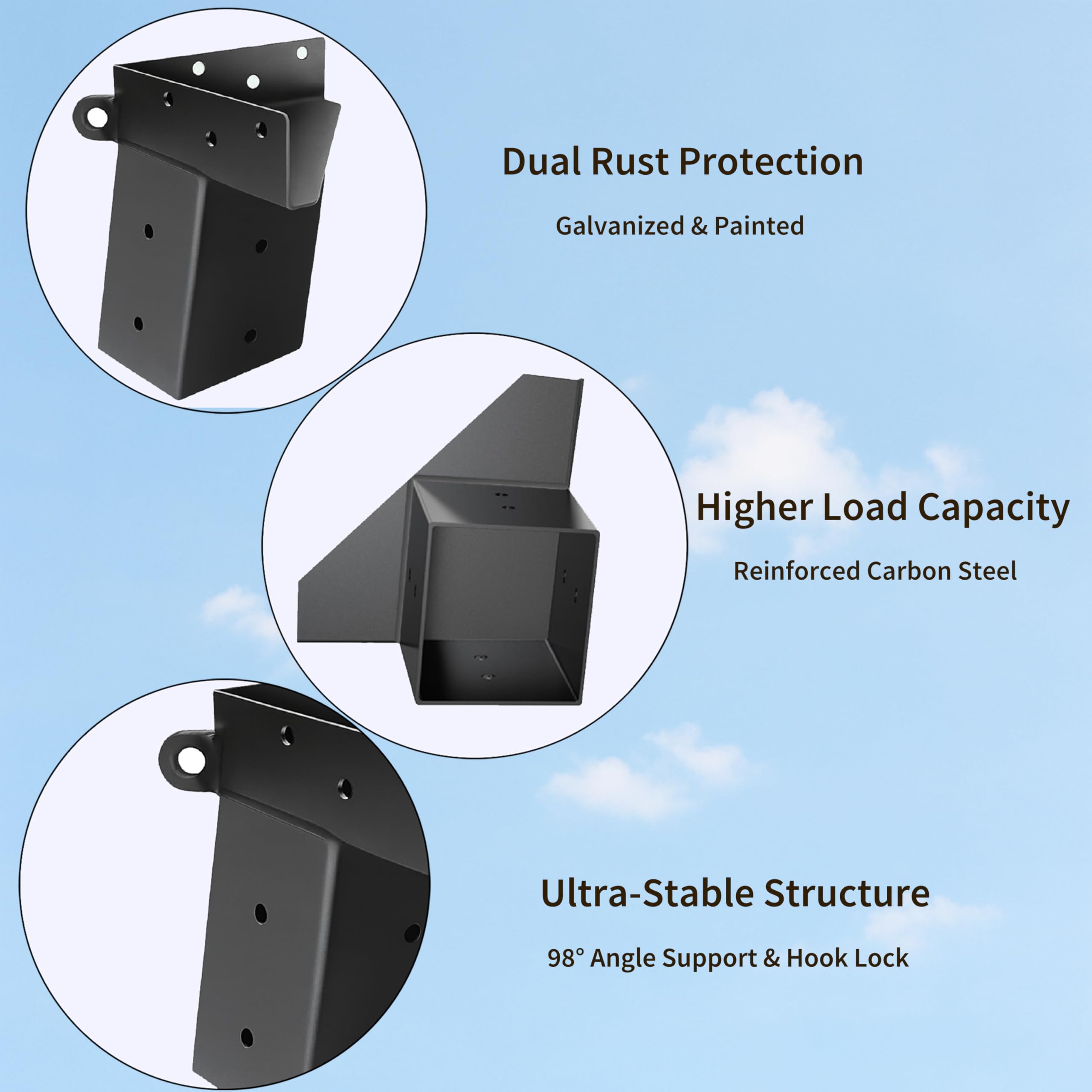 Deer Stand Brackets close-up of black powder coating for corrosion resistance