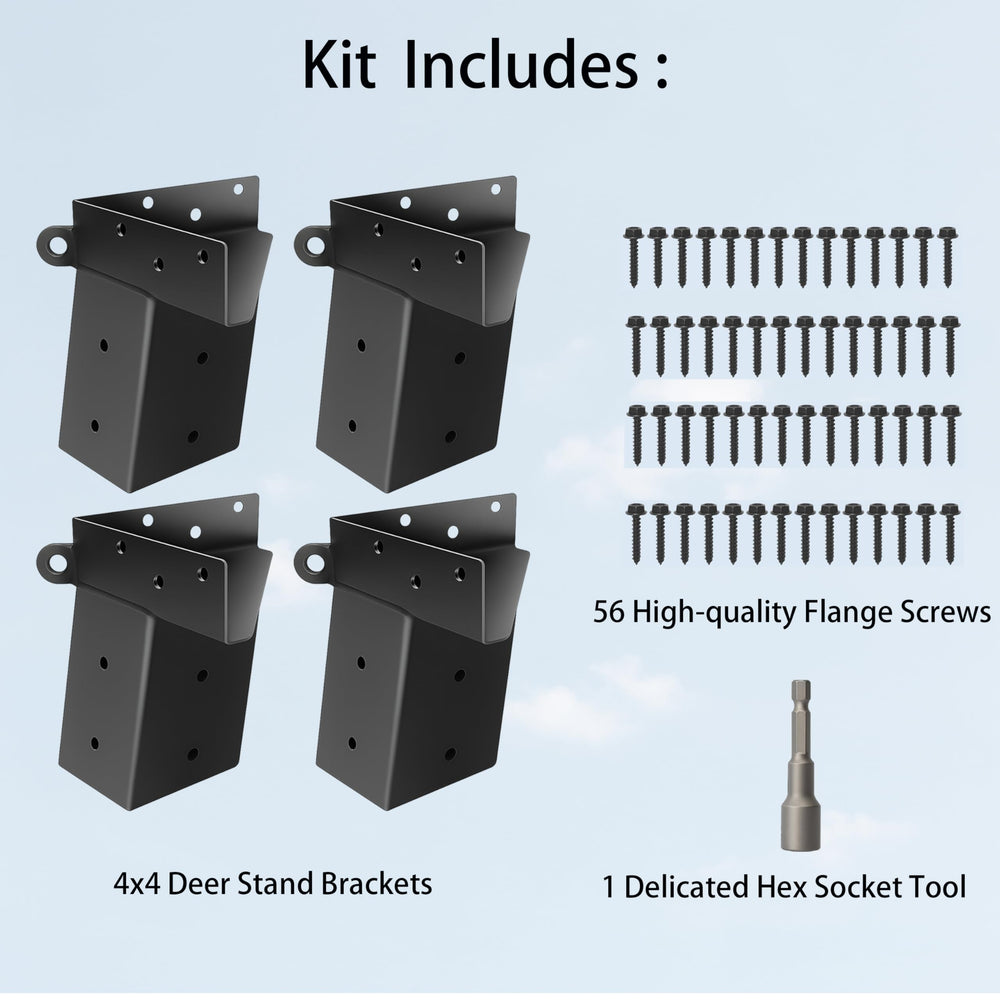 Deer Stand Brackets kit includes four brackets, screws, and a wrench