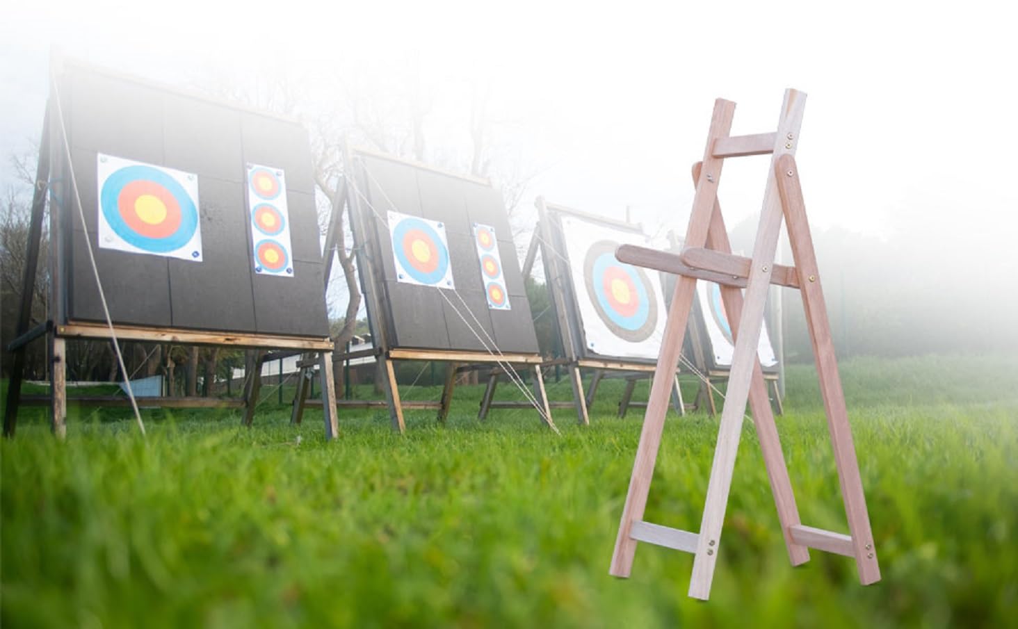 DEERACE wooden archery target stand indoor outdoor use for backyard and training spaces.