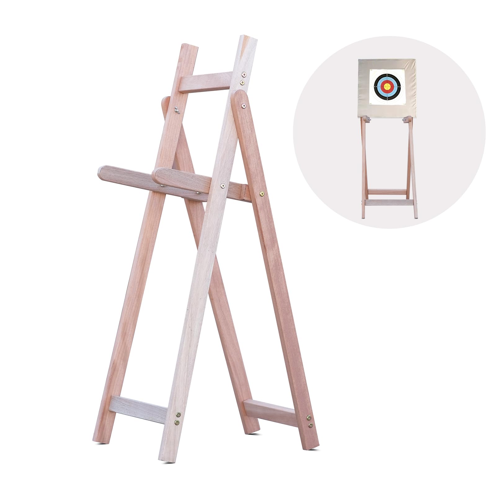 DEERACE wooden archery target stand sturdy pine frame supports repeated shots safely.