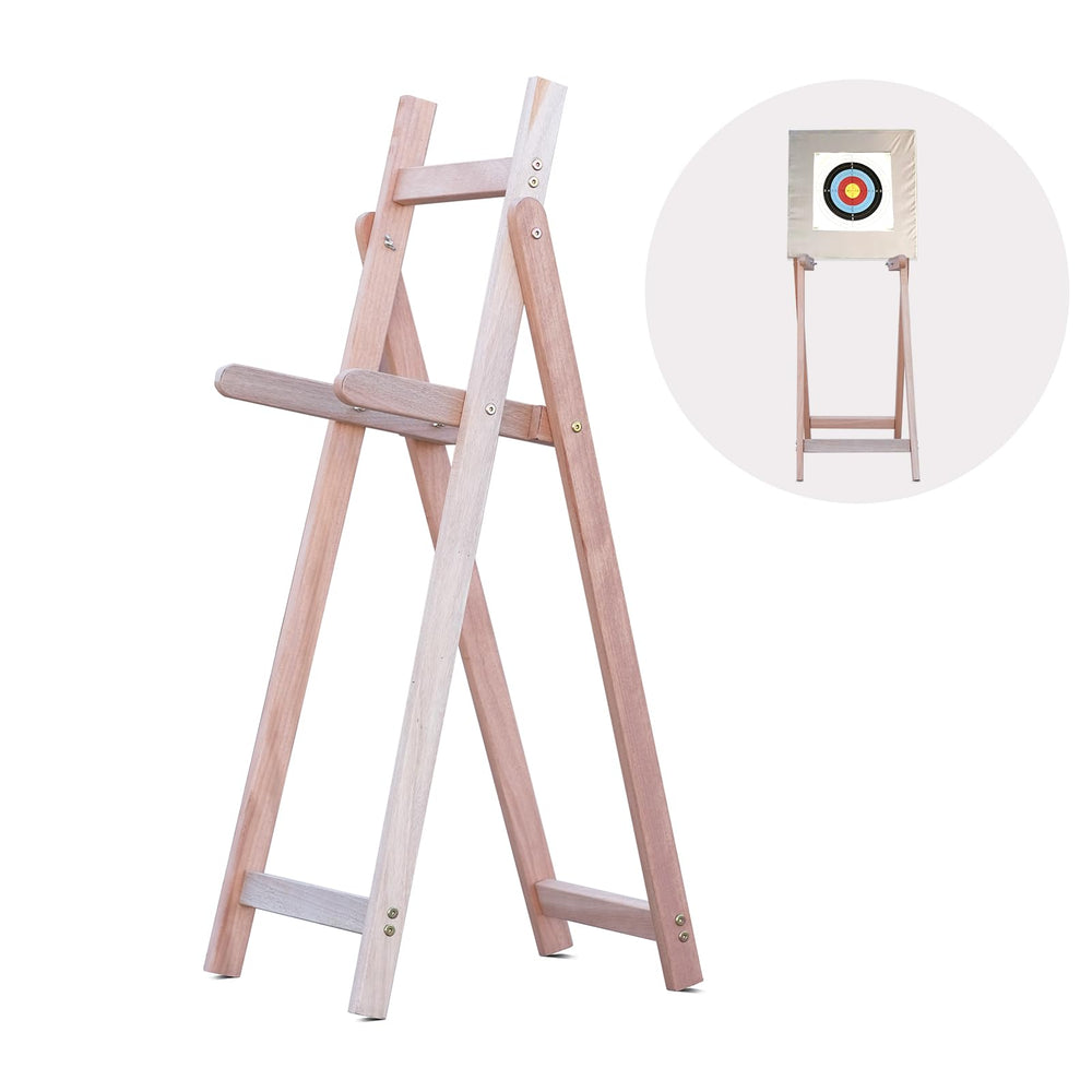 DEERACE wooden archery target stand sturdy pine frame supports repeated shots safely.
