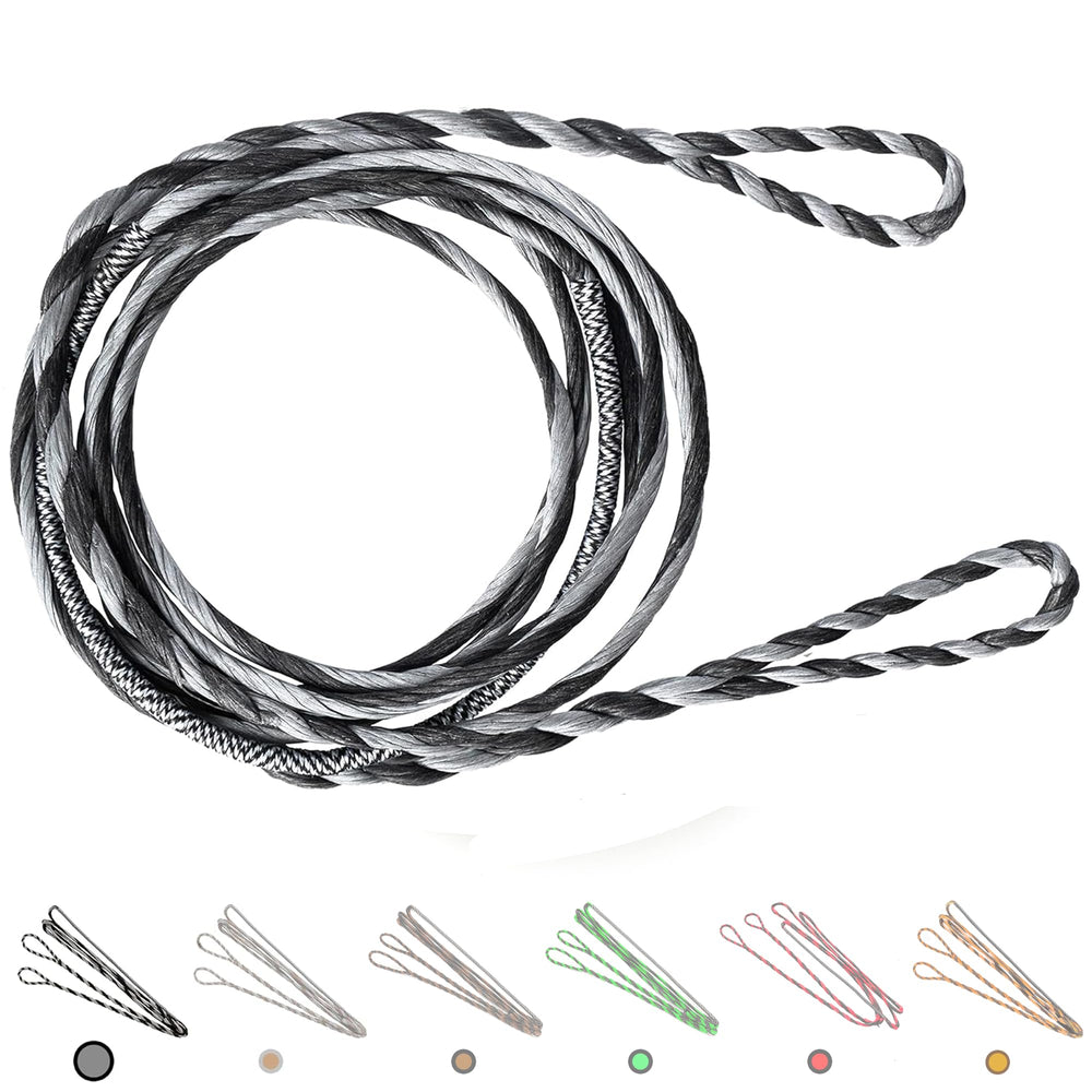 Deerseeker Flemish D97 bowstring in gray and black for durable longbow performance.