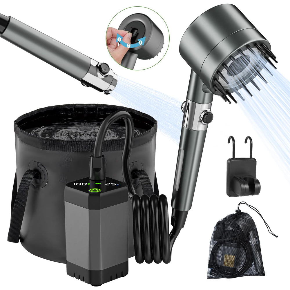 Deeteck portable camping shower in action on an outdoor setup