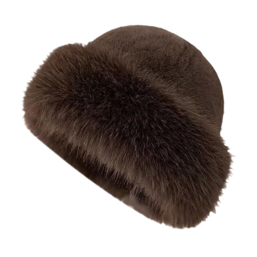 Deevoka Cossack Russian Hat for Women in brown, front view with plush faux fur warmth.