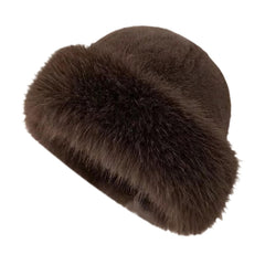 Deevoka Cossack Russian Hat for Women in brown, front view with plush faux fur warmth.