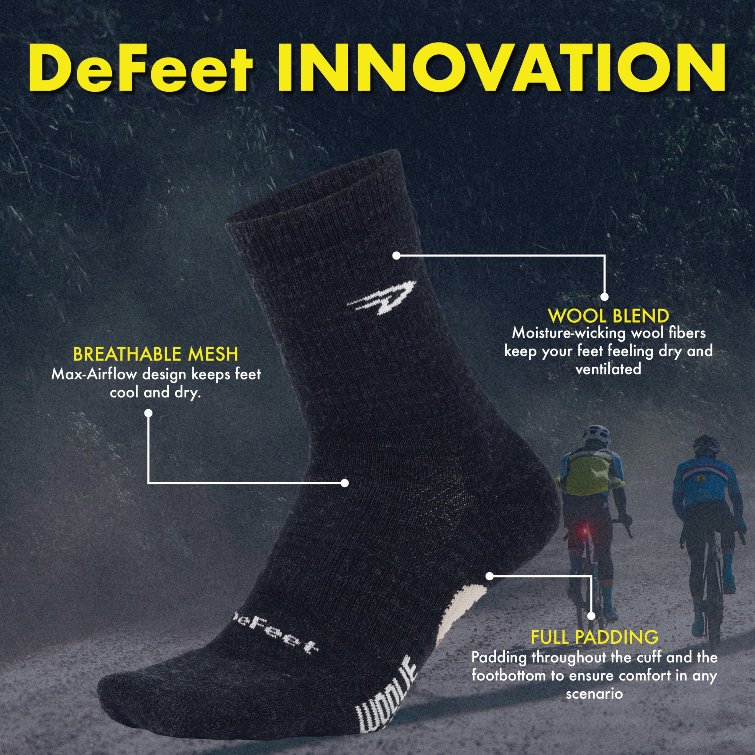 DeFeet Woolie Boolie arch-support image shows a secure fit for active use.