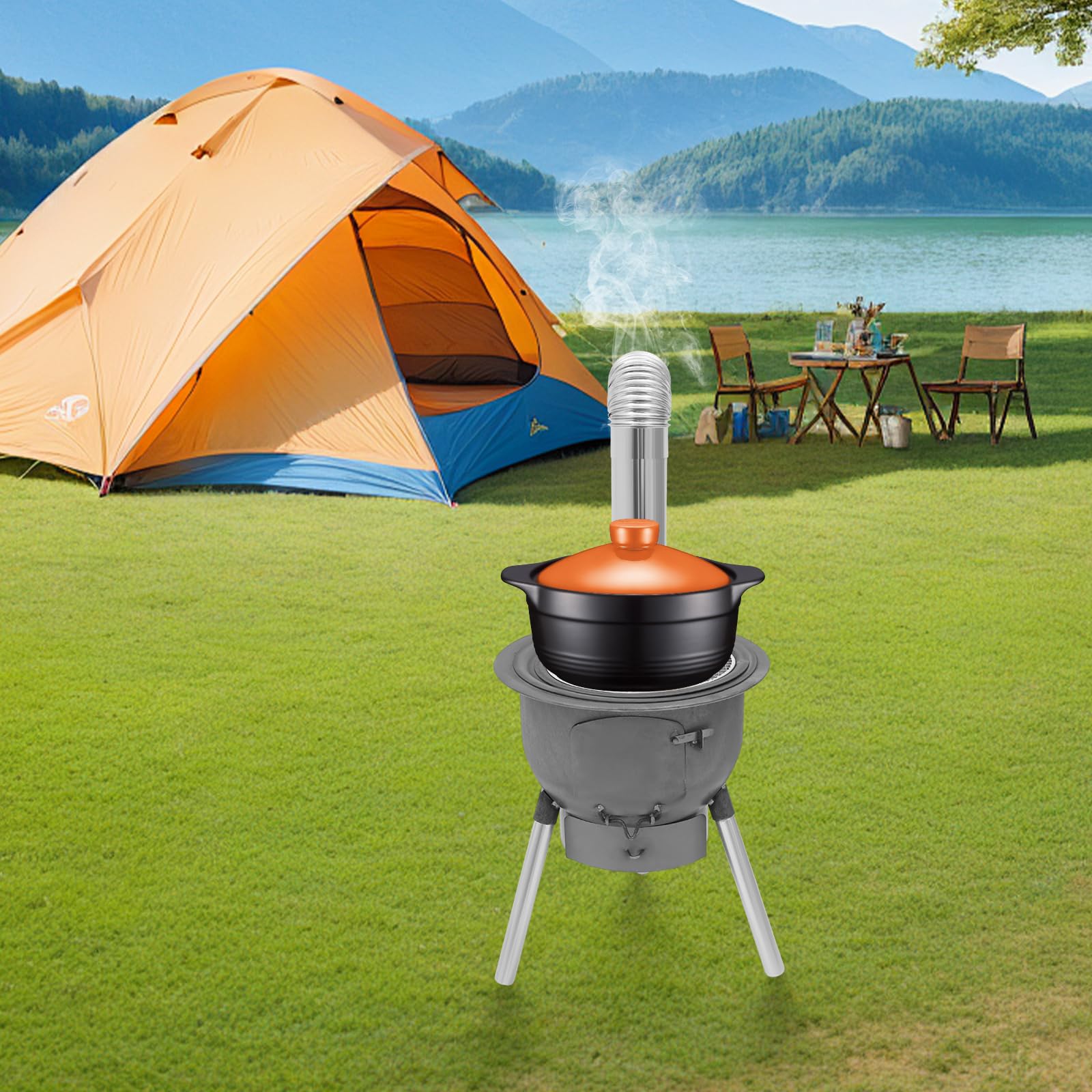 DEIGEHJRE stove with three wok rings enables cooking with multiple pot sizes.